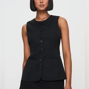 Princess Polly Black Button-Up Vest Islington tank top vest workwear blouse